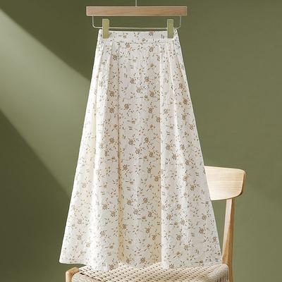 Women's Summer High-Waisted Floral Print Mid-Length A-Line Skirt with Drapey Fabric Hip-Hiding Flared Umbrella Silhouette