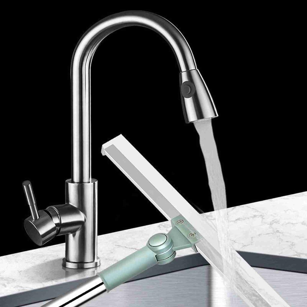 Floor Squeegee Scrubber with Telescopic Pole, Adjustable Handle Silicone Blade Water Broom for Floor Tile Marble