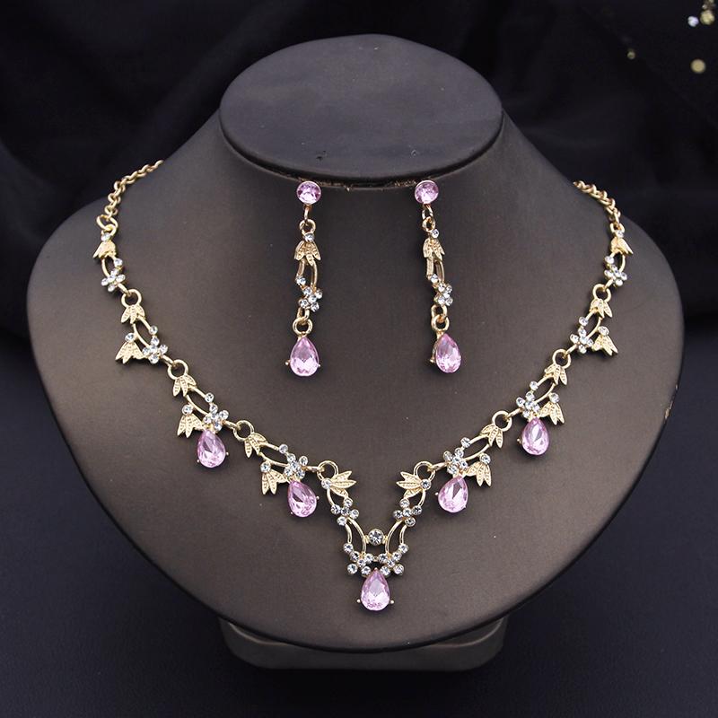 African Bridal Jewelry Sets for Women Fashion Flower Choker Necklace Set Wedding Necklaces and Earrings Costume Accessories