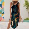 Women Plus Size U Neck Sleeveless Rainbow Printed Dress High Side Slit Curved Hem