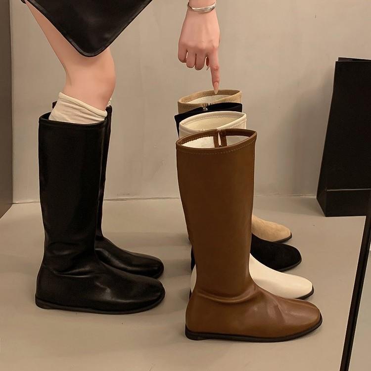French niche long boots women's shoes 2025 new autumn and winter solid color thin but knee high knight boots