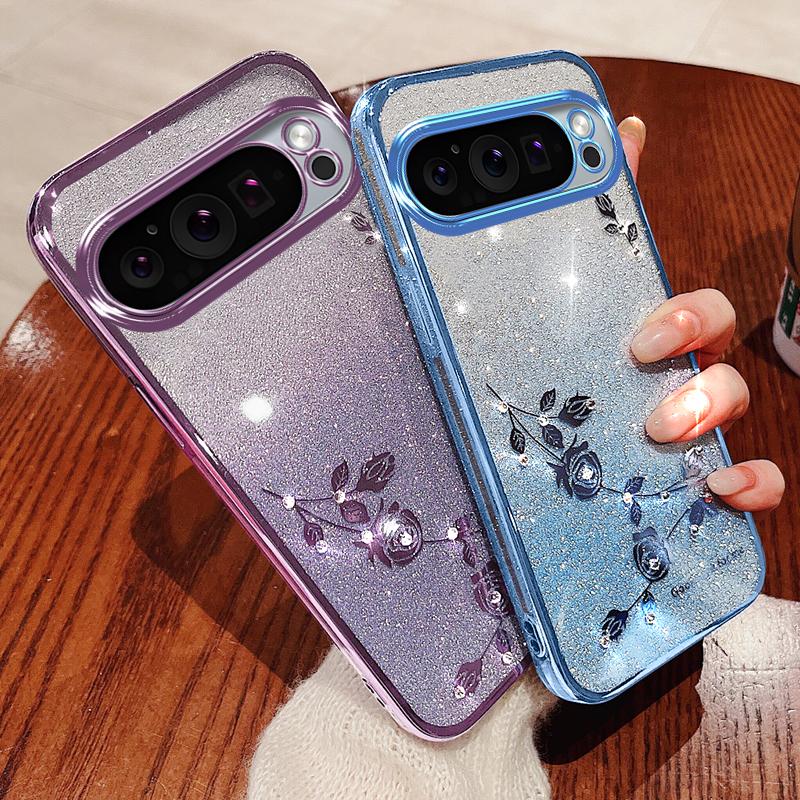 KADEM For Google Pixel 9 Pro XL Gradient Glitter Case Soft TPU Phone Cover with Lanyard