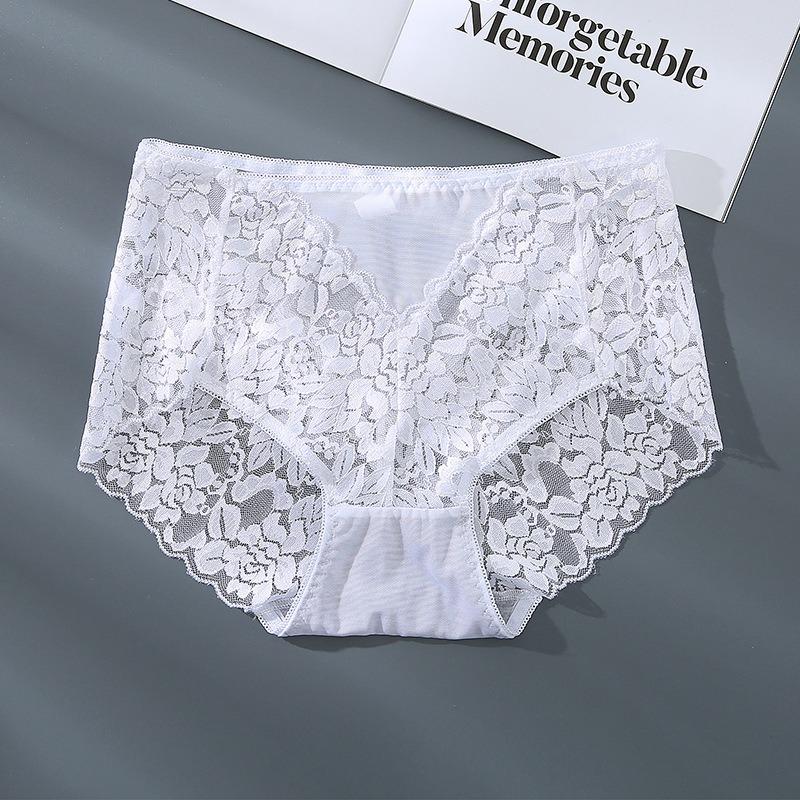 Tamanho grande triângulo para mulheres renda gelo seda sem costura roupa íntima algodão puro médio alcance, calcinha cintura média
