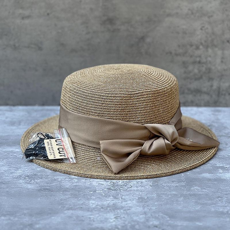 

Japanese Bow Streamer Flat Top Mixed Color Straw Beach Sunshade Straw Hat Women S Simple Sunscreen Travel Vacation Hat M（56-58cm）