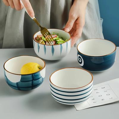 RHE Ceramic Salad Bowl Japanese Hand-painted Dessert Rice Bowl Children's Soup Bowl Restaurant Household Tableware