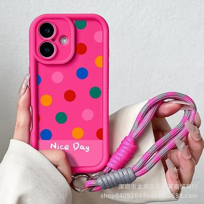 Color Polka Dot Lanyard Suitable for Apple 15 Mobile Phone Case Iphone12promax Emery 1413 Protective Cover 16