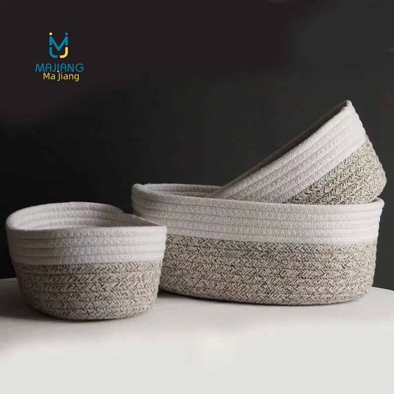 Cesta de Almacenamiento de Escritorio de Cuerda de Algodón Moderna - Cáñamo Tejido para Artículos Varios y Cosméticos