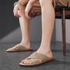 Men Slippers Handmade Simple Flats Brown Suede Sandals Summer Open Toe Beige Beach Shoes Plus Size
