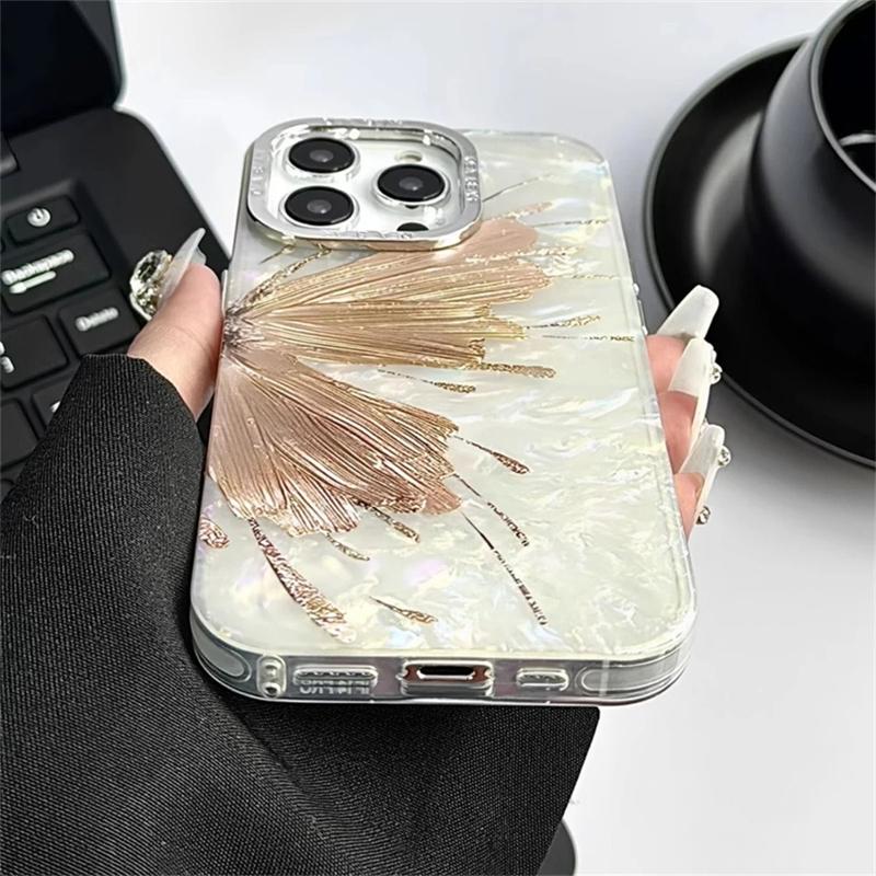 Koreansk Luksus Plating Glitter Butterfly Shell Mønster Telefonveske For iPhone 15 14 13 12 Pro Max 11 Lens Protective Bumper Cover