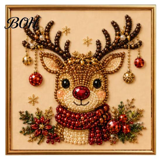 Art with Finished Frame DIY Christmas Faux Pearl Painting Kit Frame, Santa Decorative Wall Making Beads Craft for Adults Beginner, Handmade