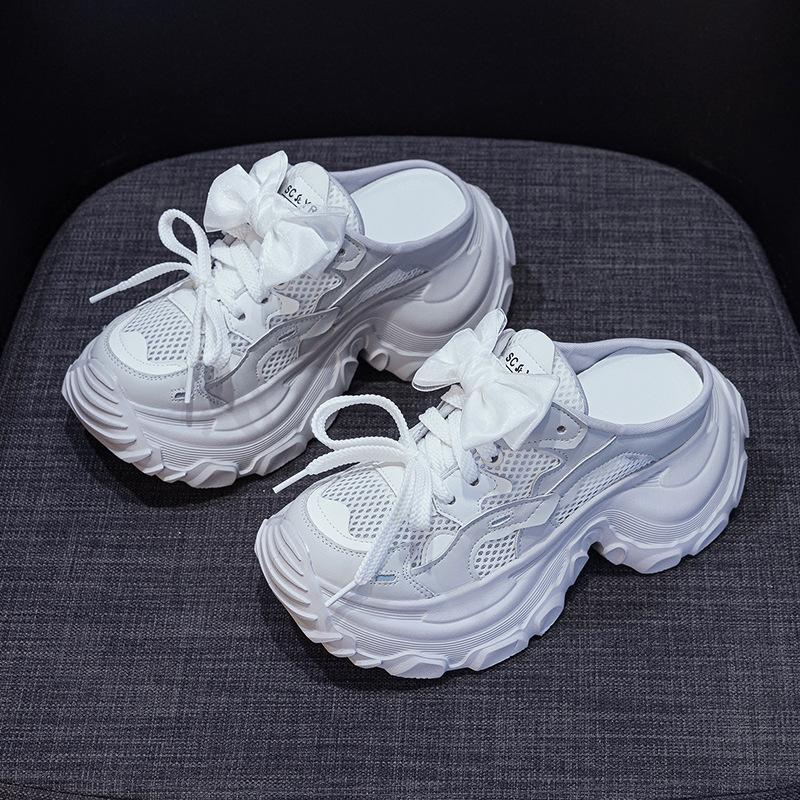 

Thick-soled heightened bag head half slippers women s 2025 new dad shoes hollow breathable sandals casual fashion lazy slippers 40