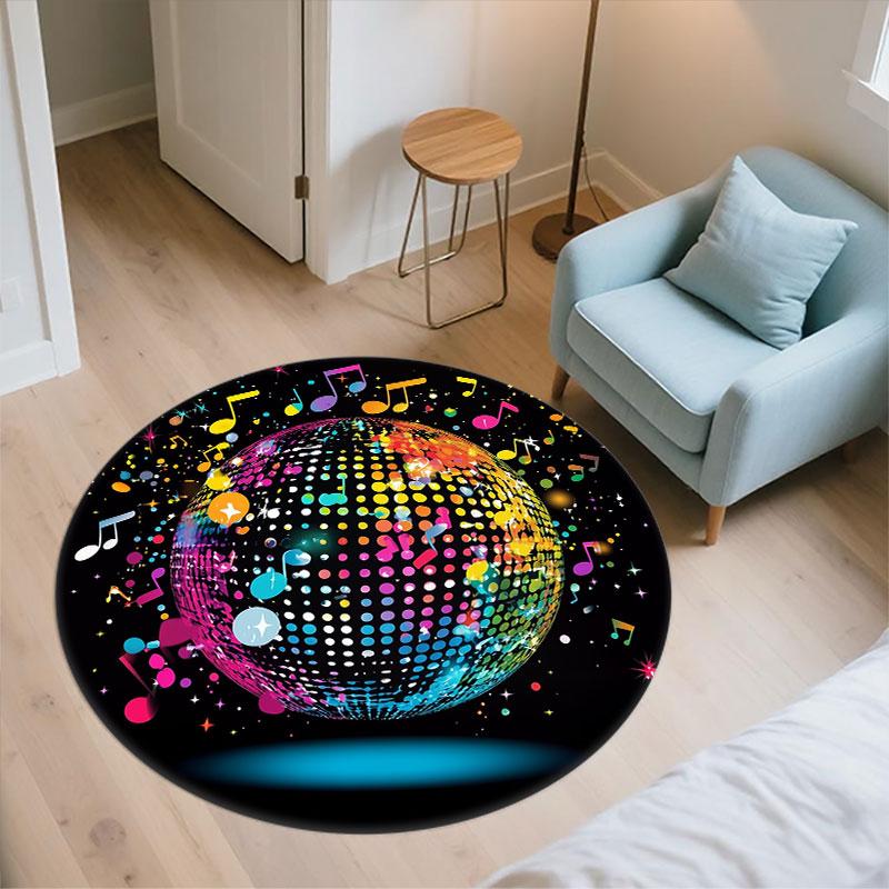 Runder Teppich mit Notenmuster, Teppich für Wohnzimmer, Schlafzimmer, Spielzimmer, Rutschfeste Bodenmatte, Feiertagsgeschenke und Geburtstagsgeschenke.