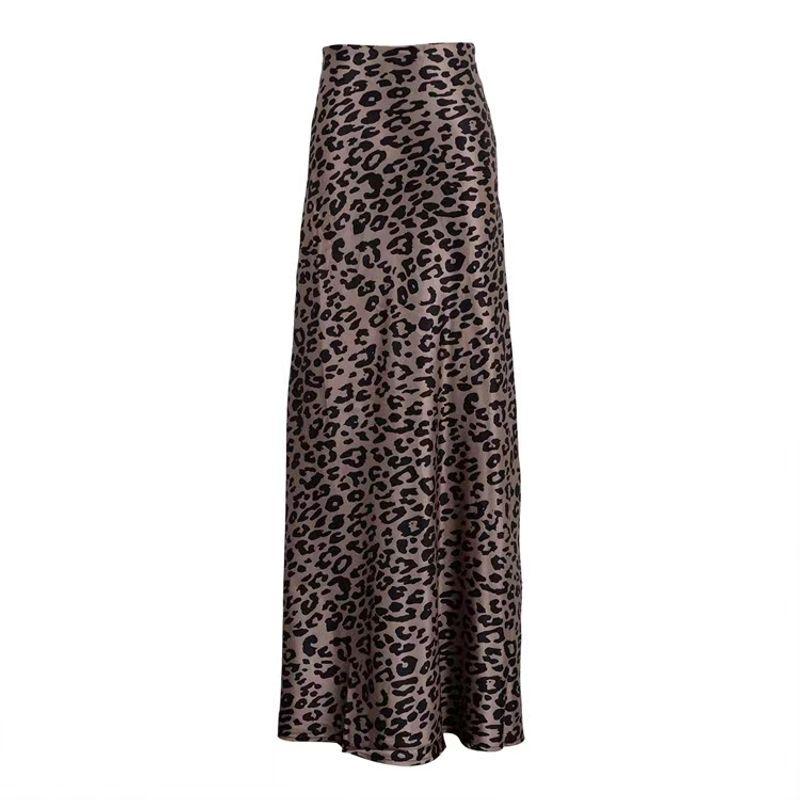 

Western Style Satin Skirt Leopard Print Fishtail Skirt Fashion Satin Leopard Print Skirt Brown L