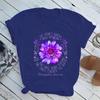 European American Purple Flower Print T-shirt Short Sleeve Harajuku Style Creative Pattern Top  Casual Summer polyester fabric