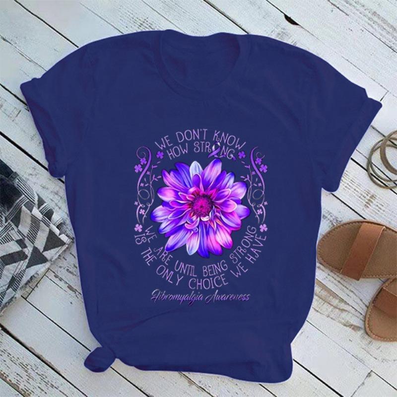 European American Purple Flower Print T-shirt Short Sleeve Harajuku Style Creative Pattern Top Casual Summer polyester fabric