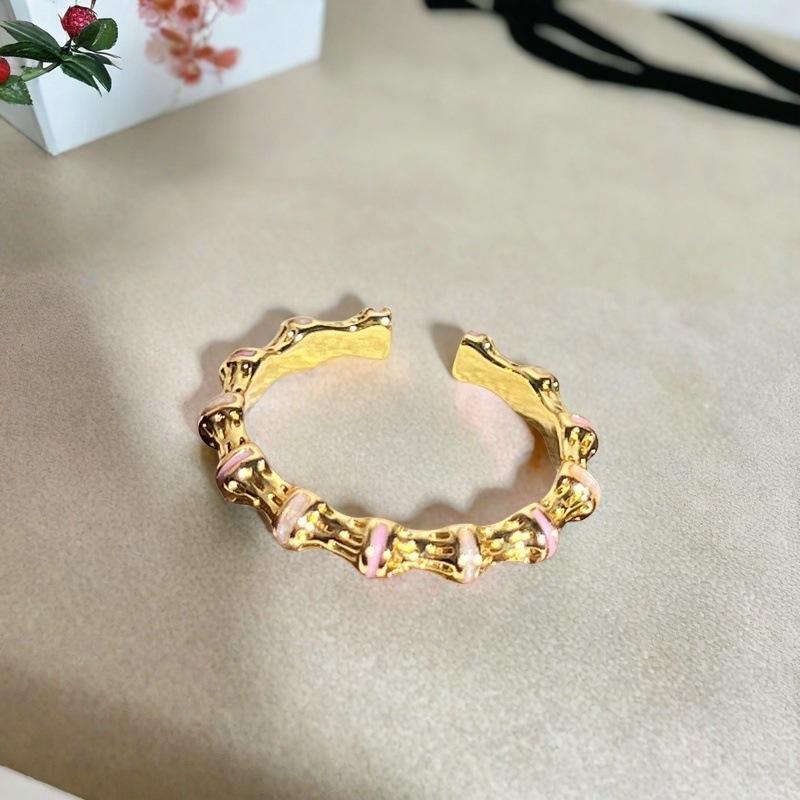 Princess Pink Flower Gold Enamel Dripping Oil Opening Ring Female Butterfly Premium Sweet Cool Ring