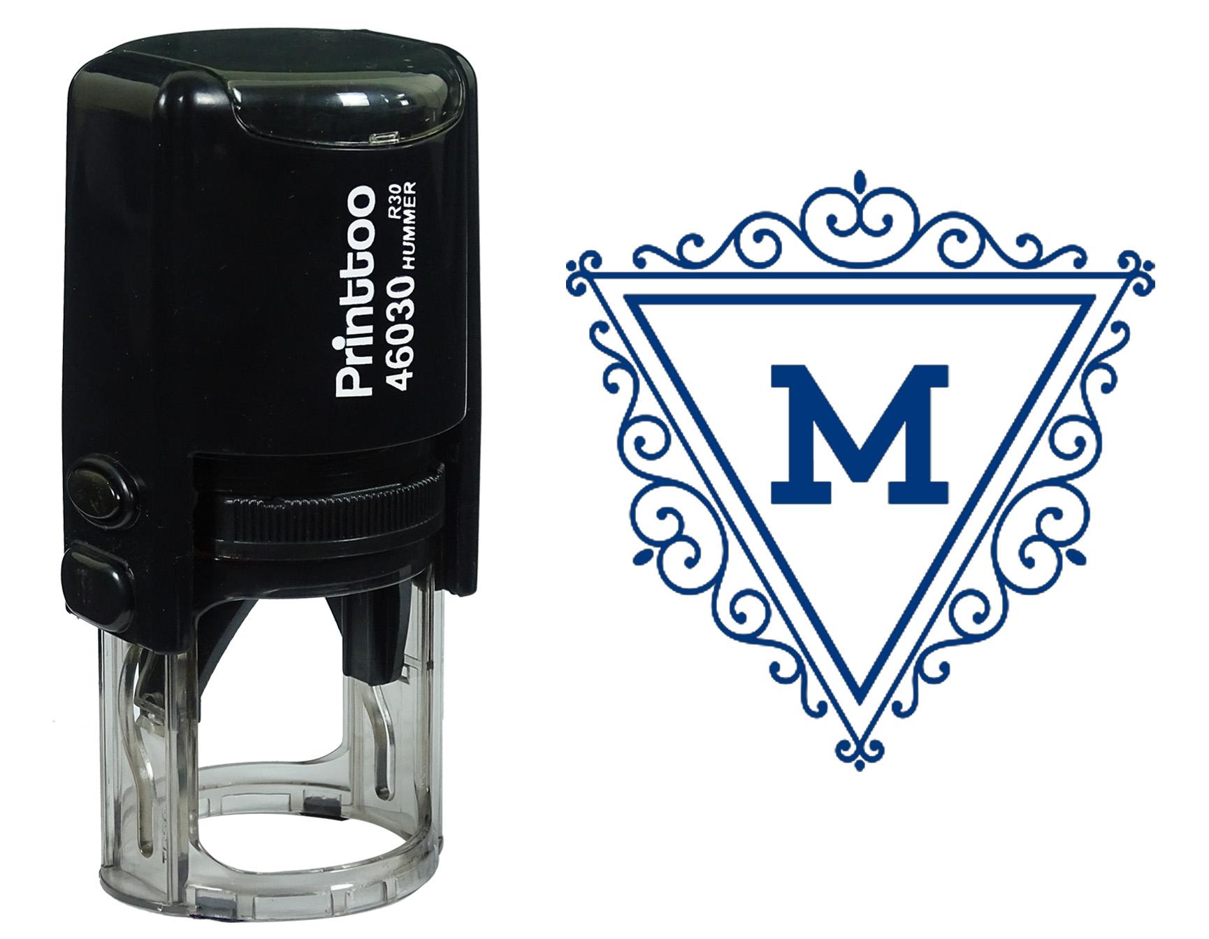 

Printtoo M Літера Вихровий Бордюр Трикутник Монограма Ініціал Самонабірний Гумовий Штамп Офіс 30 mm Diameter (Approx) синій
