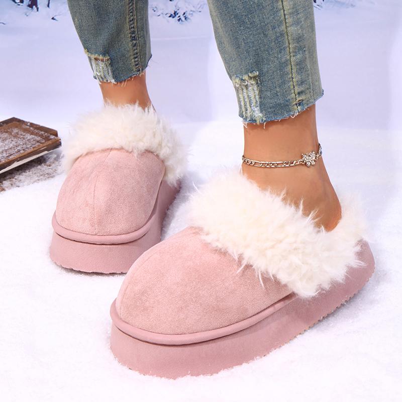 Fashion 2025 New Thick Sole Fluffy Slippers Women Outdoor Non Slip Warm Winter Slippers Woman Comfortable Slip On Cotton Shoes Female