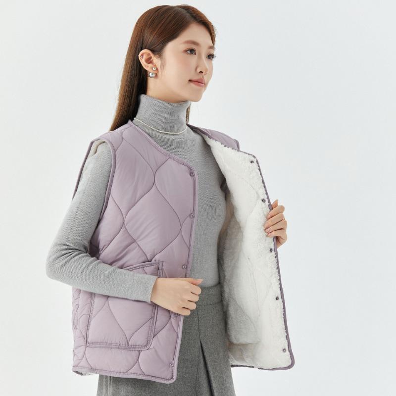 Women's Warm, Enlarged, Thickened and Velvet Inner Vest, Women's Lamb Wool Buttons, Casual Outer Cotton Vest