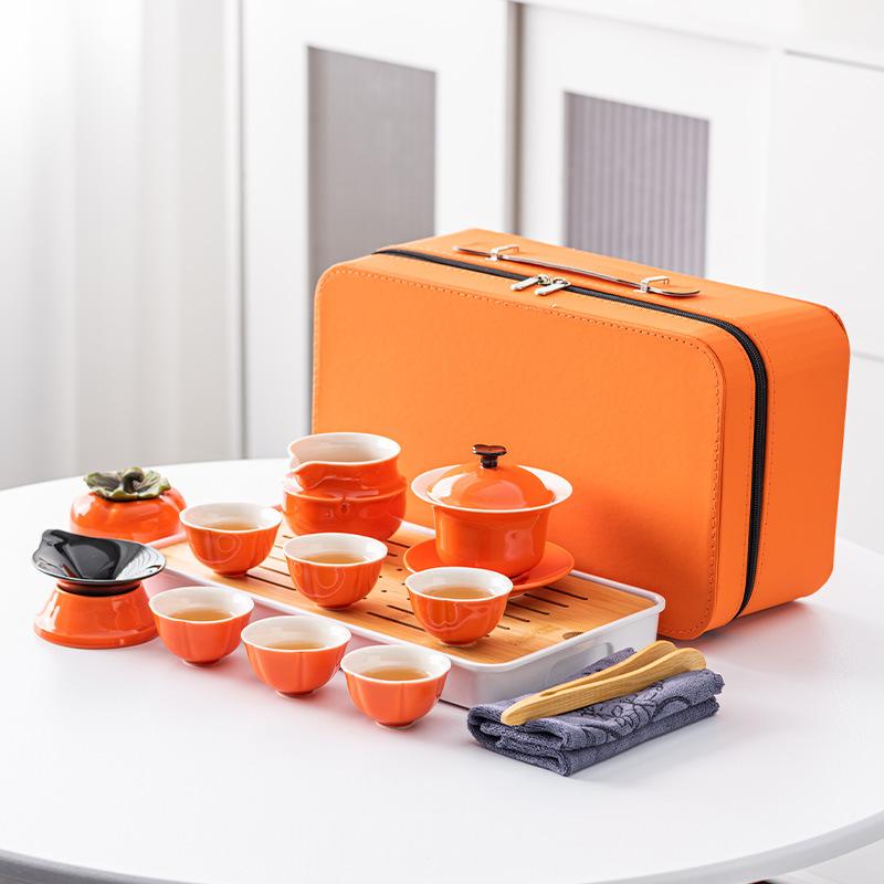 

High-end persimmon Ruyi outdoor travel tea set, a pot of six cups boutique gift box, gifts, wedding commemorations