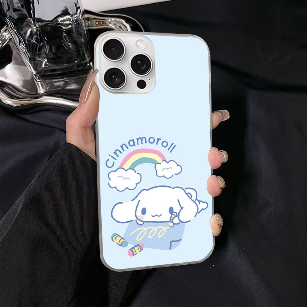 Caroon Cute C-Cinnamorolls For IPhone 17 Air 16 15 14 13 12 11 Pro Max Plus Phone Case Silvery Satin Glossy Surface