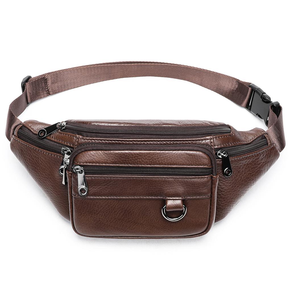Genuine Leather Fanny Pack Cell Phone Bag Head Layer Cowhide Leather Chest Bag Multifunctional Sports Shoulder Crossbody Bag