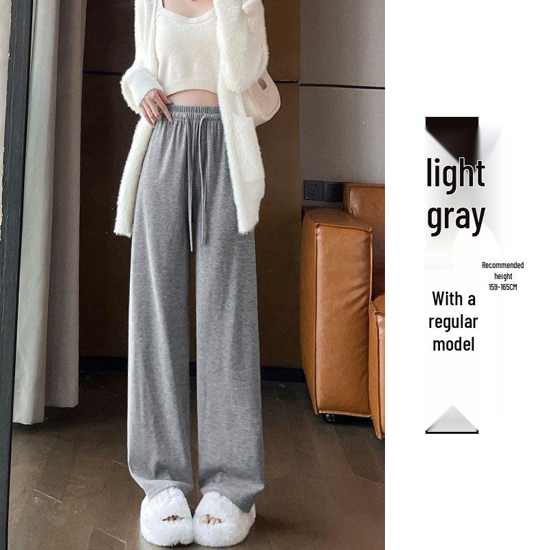 Plus Size Women's Gray High Waist Wide-Leg Pants - Spring/Summer Casual Draped Trousers