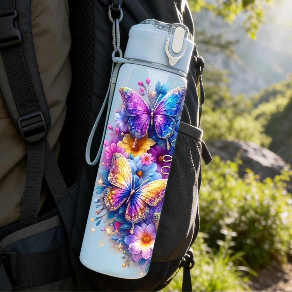 1PC Multicolor Bouquet Boho Flower Print 750ml Color Plastic Sports Water Bottle Leakproof Flip Straw Lid Suitable for Sports Office Home Use