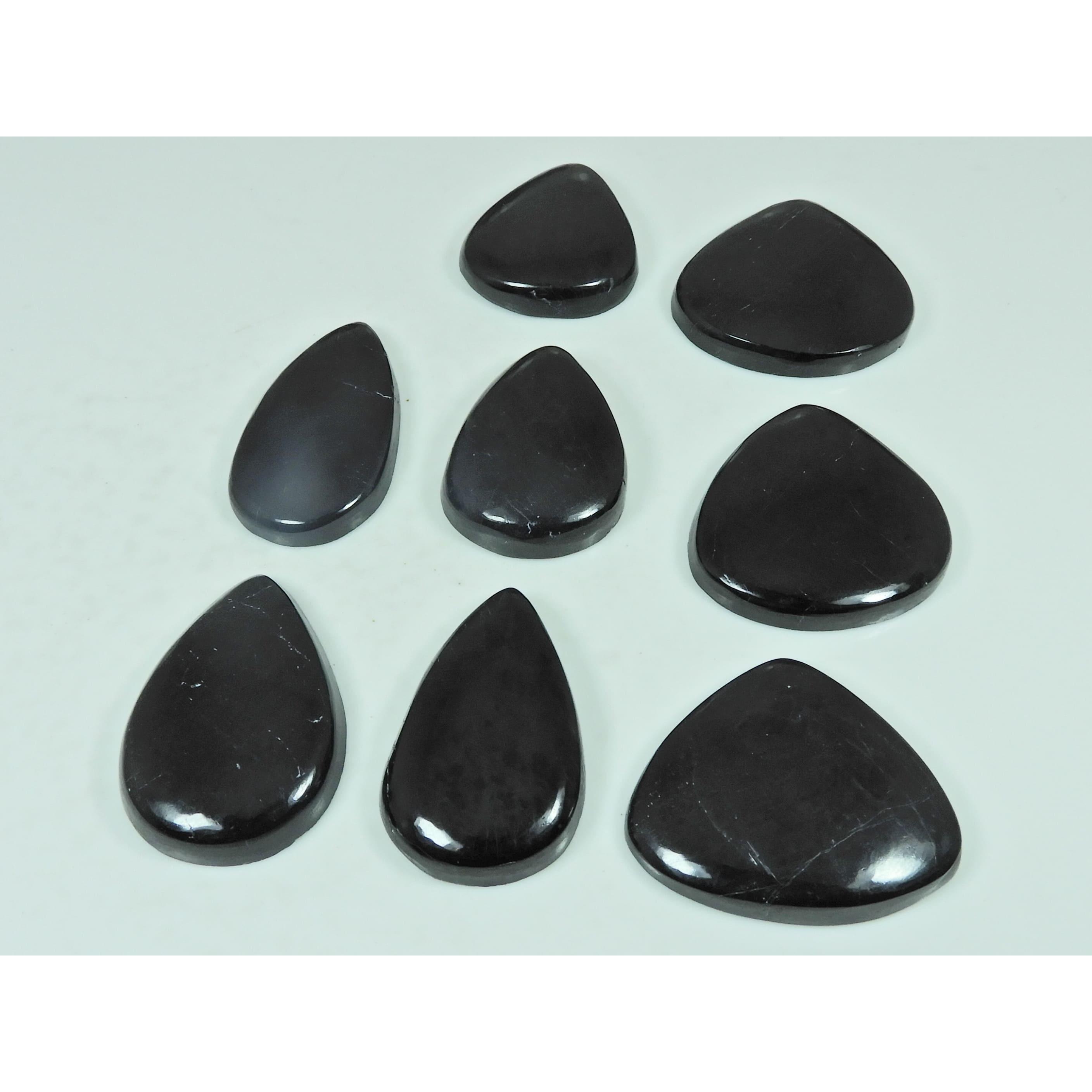 335Cts.Natural Black Tourmaline Pear Shape Cabochon Loose Gemstone 08Pcs Lot C-2916