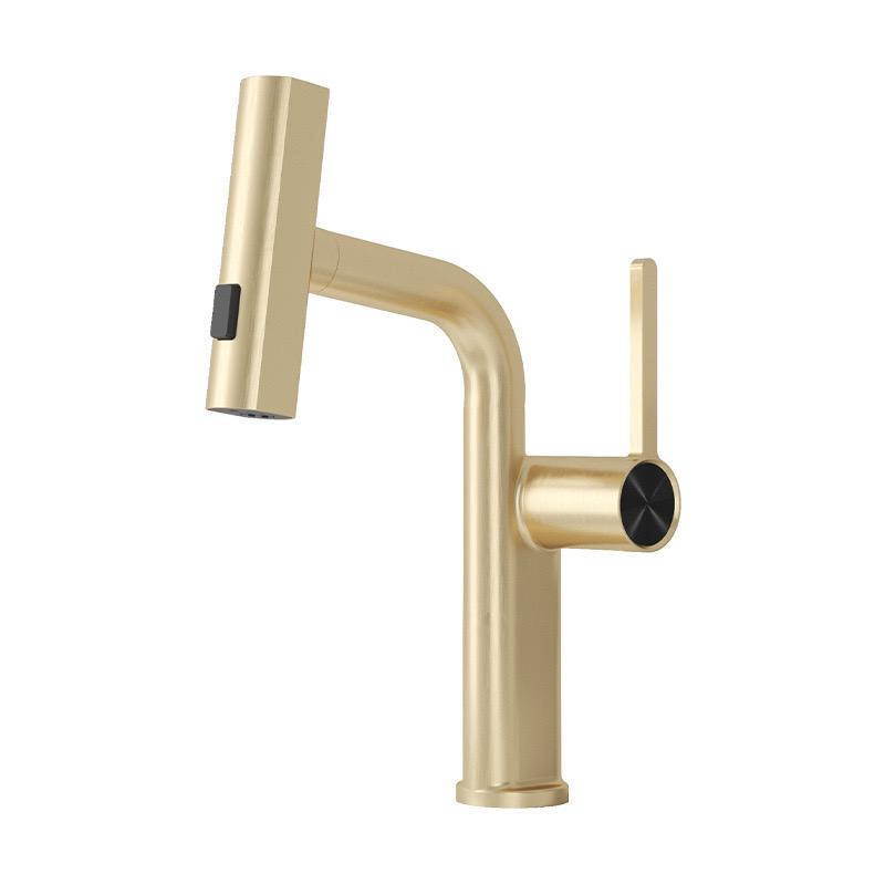 Brass Waterfall Bathroom Basin Faucet Gray/Brushed Gold Pull-out Washbasin Hot And Cold Mixed Basin Tap