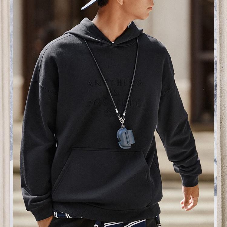 Li Ning Solid Color Fleece Hooded Sweatshirt Men tops Black AWDT747-3