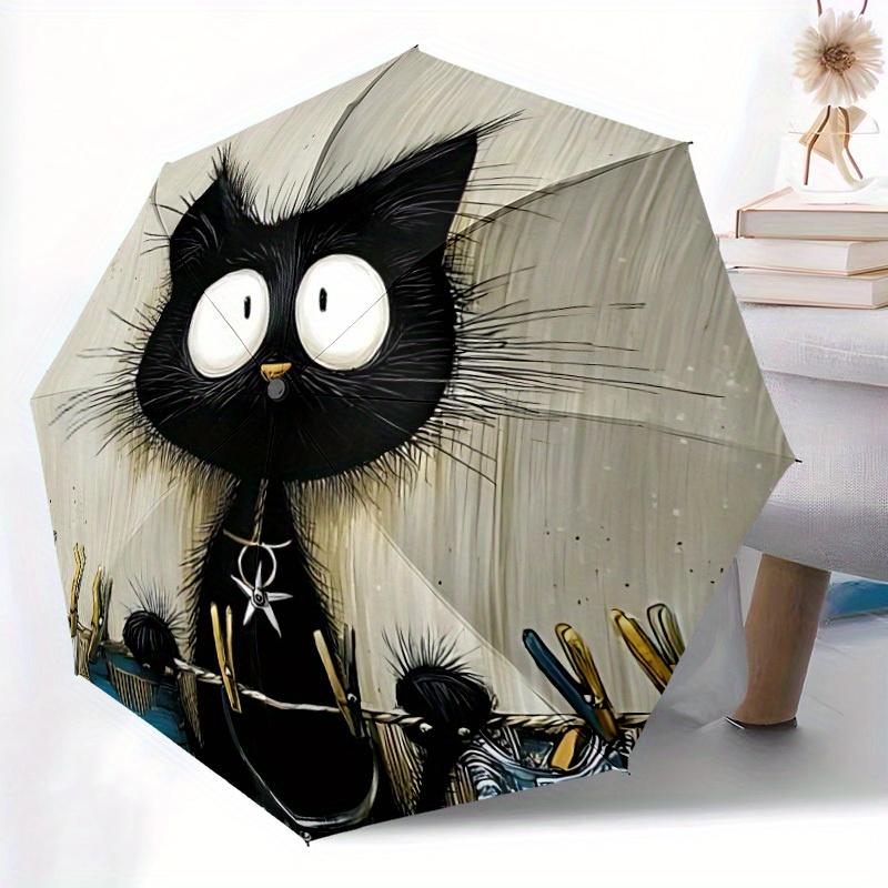 1pc Cat Laundry Automatic Open/Close, Foldable Compact Umbrella with 8-Rib Shaft, Perfect Gift For Men And Women, Casual Style, Vibrant Moti