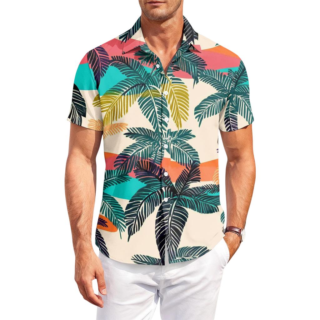 Mens Hawaiian Shirt Button Down Shirt Men Short Sleeve Button Down Men Beach Shirts for Men with Tree Print