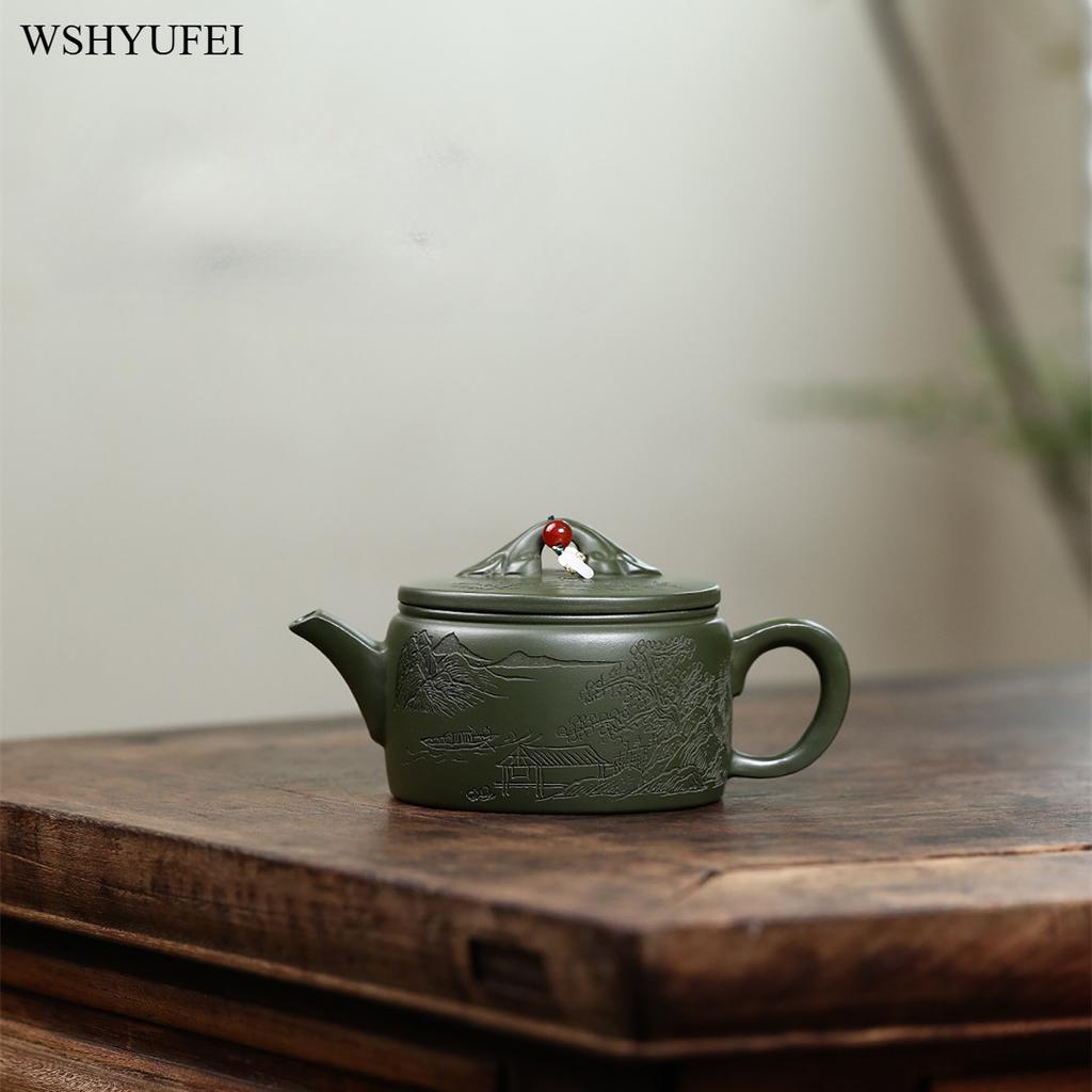 14,7x7,1cm/220cc ručně vyráběná fialová hliněná konvička originální minerální zelené bahno zenová čajová konvička Kung Fu čajový set čínská čajová konvička 10 otvorů