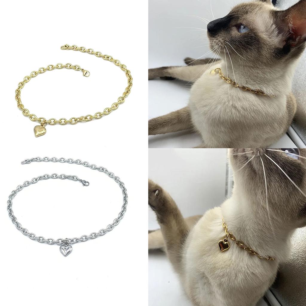 Pet Wedding Heart Collar Jeweled Necklace Heart Charm Wedding Costume Stainless Steel Heart Necklace