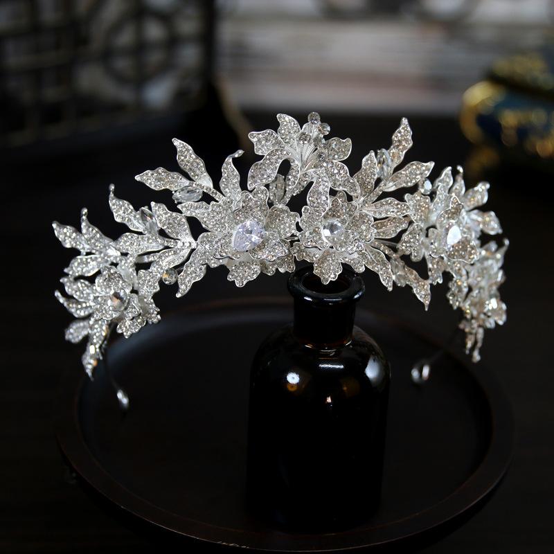 

European Style New Luxurious and Atmospheric Zircon Flower Bride Wedding Crown Headdress Crown Tiara Hair Accessories