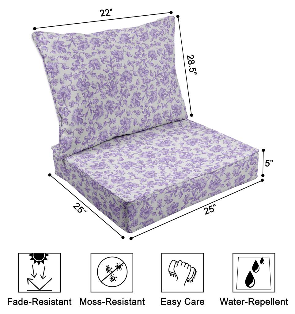 Vargottam Printed Outdoor Deep  Seat  Patio  Cushions Set 2pcs Seat Set All Weather Replacement