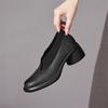 Fashion Hot New Spring Split Leather Women Shoes Round Toe Women Pumps Shoes for Women Chunky Heels Deep Mouth Loafers Zapatos Mujer