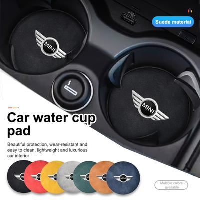 Suede Car Coaster Water Cup Mat Waterproof Anti-Slip Pad For MINI Cooper One JCW R56 Countryman Clubman R50 R53 R58