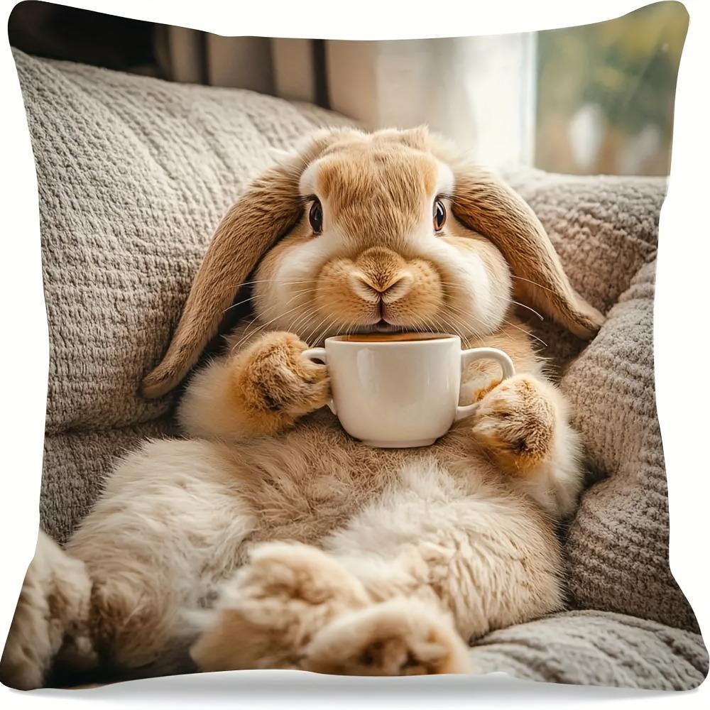 1Pc Contemporary Fluffy Rabbit Sofa Pillow Cover Zipper Closure, Polyester Cushion Cover Multifunctional Room Decor Pillowcase