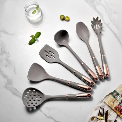 12 PCS Silicone Cooking Kitchen Utensil Set Rose Gold Electroplated Handle Kitchen Baking Tools Kitchenware Accessories Storage Seat