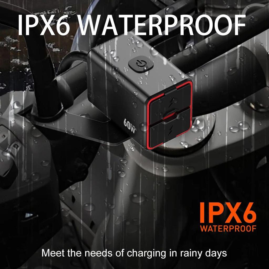 60W Waterproof Motorcycle USB C Fast Charger Handlebar Phone Charger Multi-speed Adjustable Vehicle-Mounted Charger Adapter