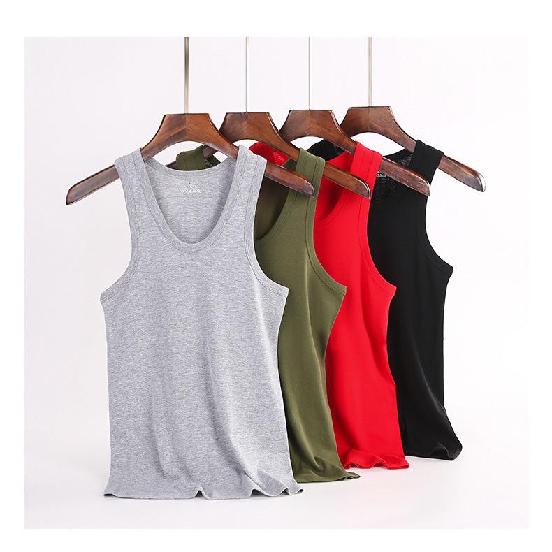 Men's Pure Cotton Short Sleeve Tank Top Fine Rib Bodybuilding Sport Undershirt
