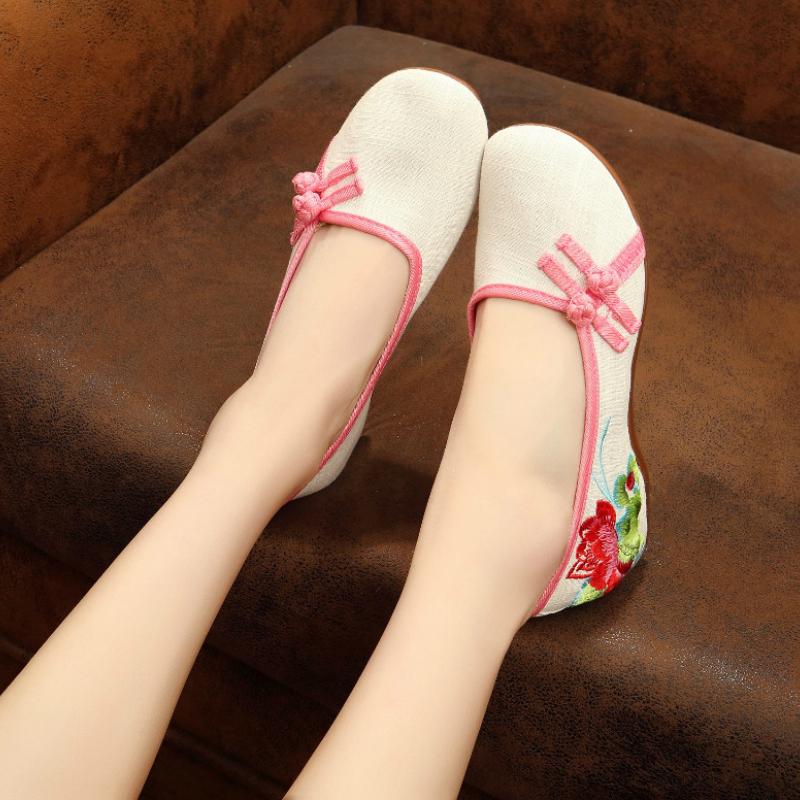 Zapatos Planos de Ballet para Mujer, Casuales, de Tela de Algodón Bordados, Estilo Chino Retro, Suaves y Cómodos