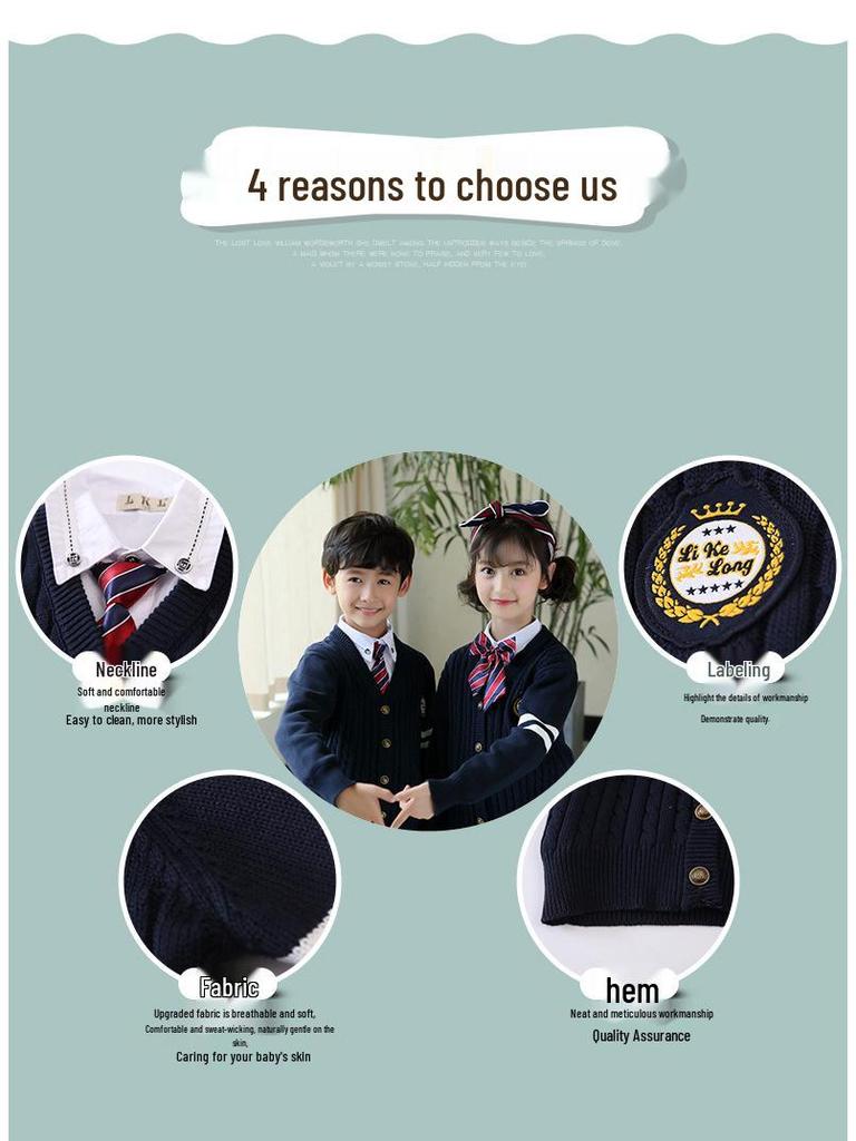 2025 Spring & Fall Elementary School Knitted Cardigan Uniform Set for Boys & Girls