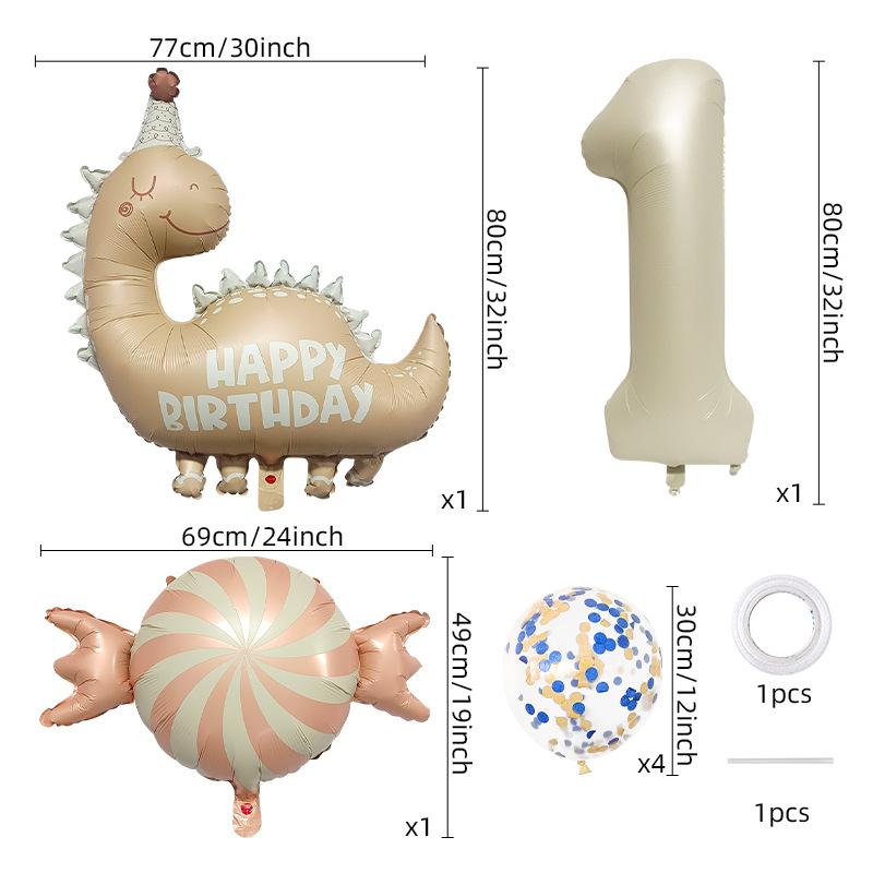 Retro Matte Little Dinosaur Candy Aluminum Film Balloon Set Sequined Birthday Party Atmosphere Arrangement
