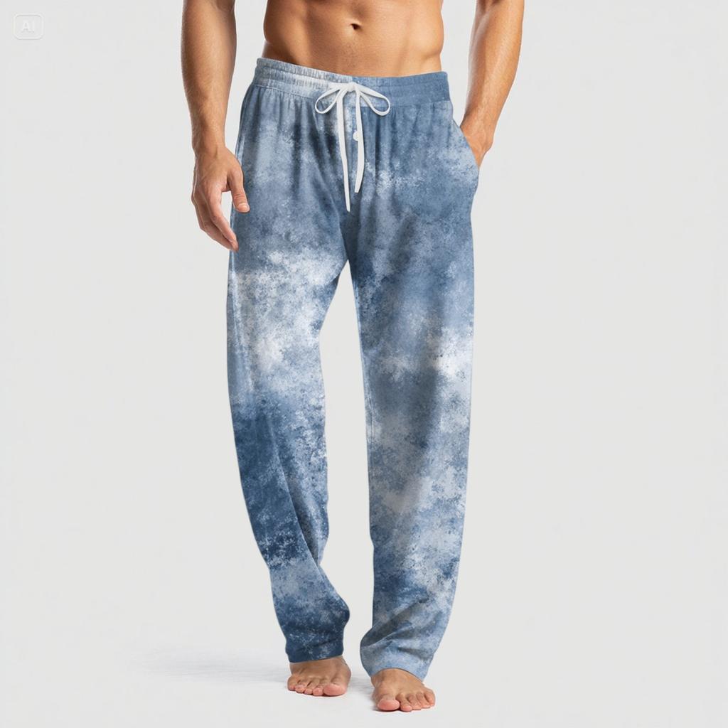 Men's Knitted Fashion Print Pocket Casual Pants Pajama Pants