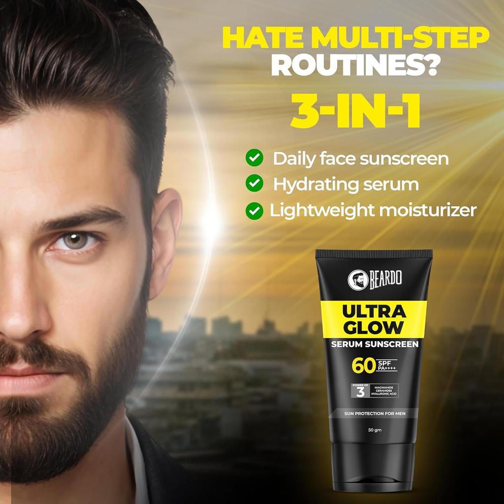 Beardo Ultra Glow-Up Kit for Men 3PCS Facewash Serum Sunscreen Bathing Bar Brightening Skin Care