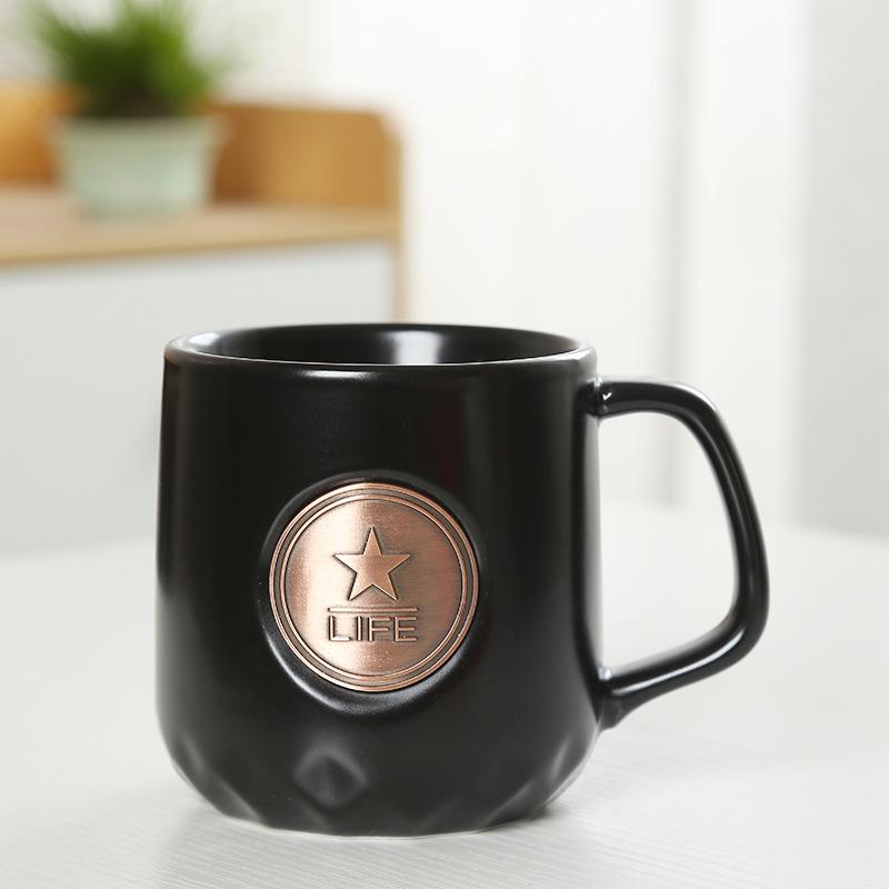 Ceramic Coffee Mermaid Copper Stamp Xingba Wind Ceramic Cup With Lid Spoon
