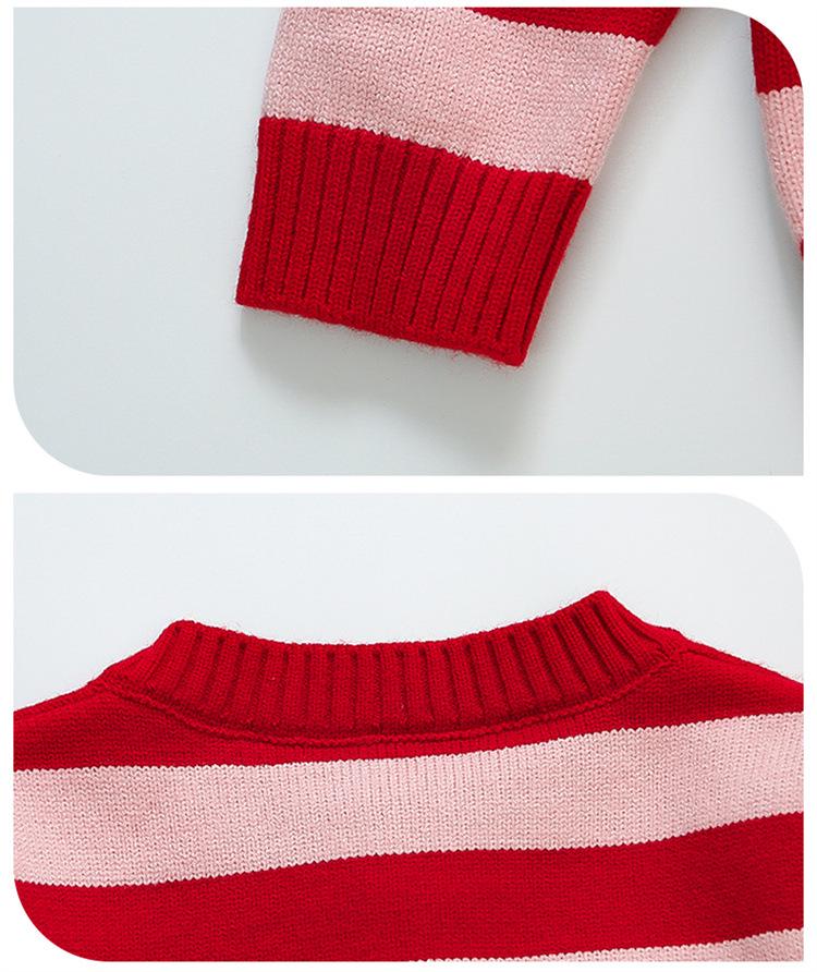 Girls' 2025 Autumn Knitted Cardigan Coat with Cat Cartoon Stripes